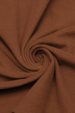 Brown Casual Solid Split Joint Asymmetrical Stringy Selvedge O Neck Irregular Dress Dresses