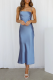 Light Blue Casual Solid Patchwork Spaghetti Strap Pencil Skirt Dresses