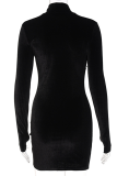 Grey Sexy Solid Rhinestone Half A Turtleneck Pencil Skirt Dresses