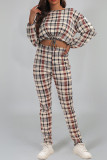 Rose Red Casual Print Patchwork Draw String O Neck Long Sleeve Two Pieces