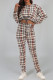 Khaki Casual Print Patchwork Draw String O Neck Long Sleeve Two Pieces