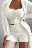 White Fashion Casual Solid Basic O Neck Tank Shorts Two Piece Set