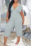 Red Fashion Casual Solid Draw String V Neck Regular Jumpsuits
