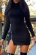 Black Sexy Solid Zipper Half A Turtleneck Pencil Skirt Dresses
