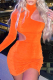 Tangerine Red Sexy Solid Patchwork Half A Turtleneck Pencil Skirt Dresses