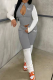 Grey Casual Print Patchwork Zipper Collar Long Sleeve Two Pieces