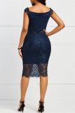 Red Fashion Sexy Patchwork Lace V Neck Short Sleeve Dress
