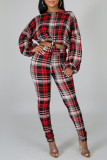 Rose Red Casual Print Patchwork Draw String O Neck Long Sleeve Two Pieces
