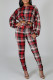 Rose Red Casual Print Patchwork Draw String O Neck Long Sleeve Two Pieces