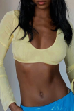 Yellow Sexy Solid Patchwork U Neck Tops
