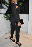Black Sexy Solid Hollowed Out Skinny Jumpsuits