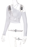 White Sexy Solid Patchwork Spaghetti Strap Tops