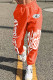 Tangerine Red Casual Street Print Patchwork Straight High Waist Straight Positioning Print Bottoms