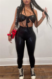 Black Fashion Sexy Solid Backless Strapless Sleeveless Two Pieces