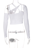 White Sexy Solid Patchwork Spaghetti Strap Tops