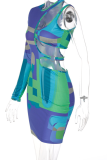 Colour Sexy Print Patchwork O Neck Pencil Skirt Dresses