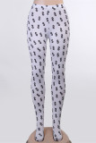 White Fashion Casual Print Basic Skinny High Waist Pencil Trousers
