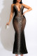 Black Sexy Solid Patchwork See-through Hot Drill V Neck Sling Dress Dresses