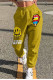 Yellow Casual Street Print Patchwork Straight High Waist Straight Positioning Print Bottoms