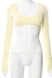 Yellow Sexy Solid Patchwork U Neck Tops