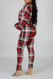 Rose Red Casual Print Patchwork Draw String O Neck Long Sleeve Two Pieces