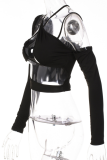 White Sexy Solid Patchwork Spaghetti Strap Tops