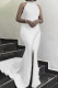 White Sexy Elegant Solid Patchwork Without Belt Hot Drill Halter Trumpet Mermaid Dresses