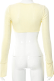 Yellow Sexy Solid Patchwork U Neck Tops