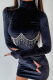 Black Sexy Solid Rhinestone Half A Turtleneck Pencil Skirt Dresses