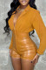 Khaki Fashion Casual Solid Patchwork Turndown Collar Skinny Romper