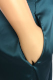 Lake Blue Elegant Solid Patchwork Turtleneck Straight Jumpsuits