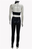 Black Fashion Sexy Solid Backless Strapless Sleeveless Two Pieces