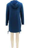 Blue Casual Letter Print Patchwork Draw String Hooded Collar Straight Dresses