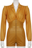 Khaki Fashion Casual Solid Patchwork Turndown Collar Skinny Romper