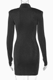 Red Sexy Print Patchwork Turtleneck Pencil Skirt Dresses