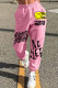 Pink Casual Street Print Patchwork Straight High Waist Straight Positioning Print Bottoms