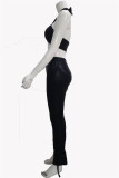 Black Fashion Sexy Solid Backless Strapless Sleeveless Two Pieces