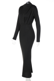 Red Casual Solid Patchwork Half A Turtleneck Pencil Skirt Dresses