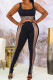 Black Sexy Solid Patchwork Hot Drill U Neck Two Pieces