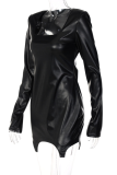 Black Sexy Solid Patchwork U Neck Pencil Skirt Dresses