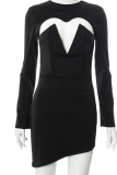 Black Sexy Solid Hollowed Out Half A Turtleneck Pencil Skirt Dresses