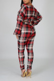 Rose Red Casual Print Patchwork Draw String O Neck Long Sleeve Two Pieces