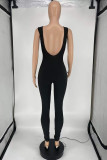 Black Fashion Casual Solid Backless O Neck Skinny Jumpsuits