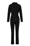 Black Casual Work Solid Split Joint Turn-back Collar Long Sleeve Two Pieces