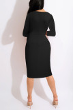 Blue Casual Solid Patchwork Flounce O Neck One Step Skirt Dresses