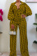 Yellow Fashion Casual Print Basic Turndown Collar Regular Jumpsuits