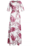 Pink Casual Print Patchwork O Neck Half Sleeve Two Pieces