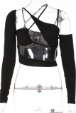 White Sexy Solid Patchwork Spaghetti Strap Tops