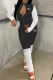 Black Casual Print Patchwork Zipper Collar Long Sleeve Two Pieces