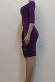 Blue Casual Solid Patchwork Flounce O Neck One Step Skirt Dresses